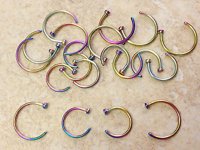 10pcs 316L Surgical Steel Nose Hoops Rainbow Plated