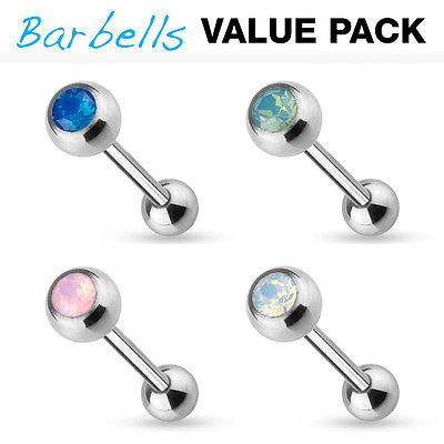 4pc Value Pack Opalite Crystal Gem Tongue Rings