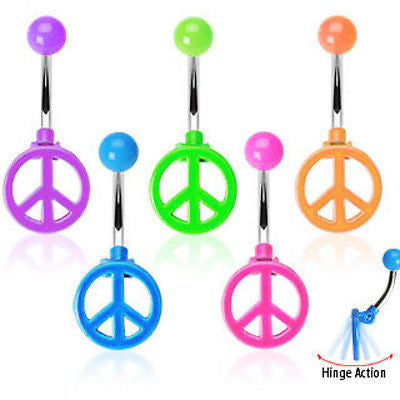 5pcs Peace Sign Neon Hinged Belly Rings Navel naval