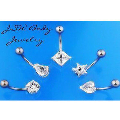 5pcs Shaped CZ Gem Solitaire 14g Belly Navel Rings