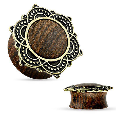 PAIR Rose Wood Plugs w/Rose of Sharon Plugs