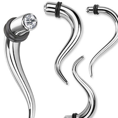 PAIR 316L Surgical Steel CZ Gem Double Curve Hanging Tapers