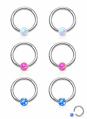 PAIR Synthetic Opal Ball Captive Bead Rings Body Jewelry 16g, 1/4" or 5/16"