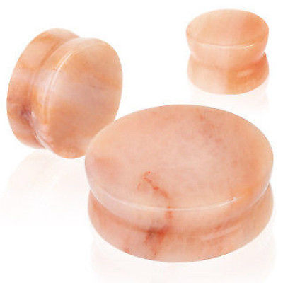 PAIR Peach Jade Stone Plugs Gauges