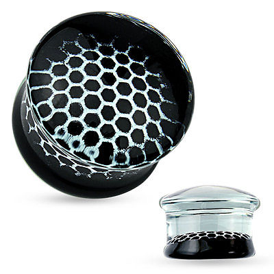 PAIR Black Honeycomb Design Pyrex Glass Double Flare Plugs