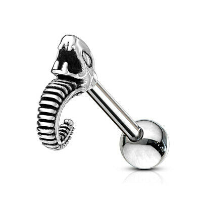 Hissing Snake Silver Plated Surgical Steel Tragus Helix Ear Cartilage Stud Ring