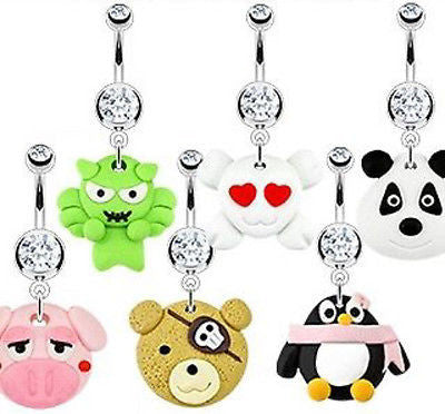 6pcs Hardened Clay Character Style Dangle Belly Rings