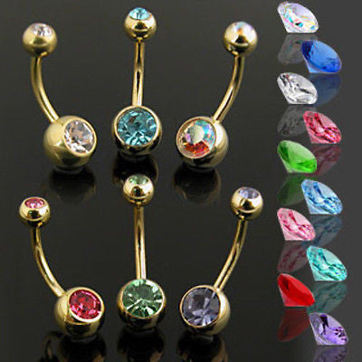 10pcs Gold Plated Double Gem Belly Rings Navel Navel