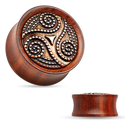 PAIR Dotted Tribal Swirl Pattern Rose Wood Organic Saddle Plugs