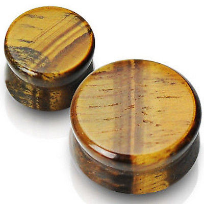 PAIR Tiger Eye Organic Stone Plugs