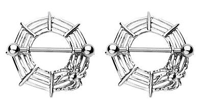 PAIR Spider in Web Nipple Shields Rings