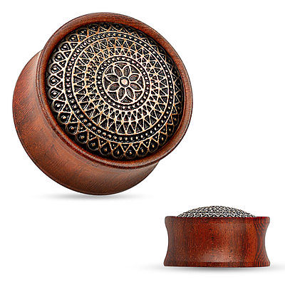 PAIR Lattice w/Flower Pattern Rose Wood Organic Saddle Plugs