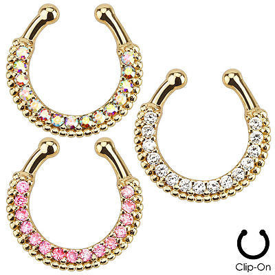 1pc Non-Piercing Gold Single Line Paved Gem Septum Hanger