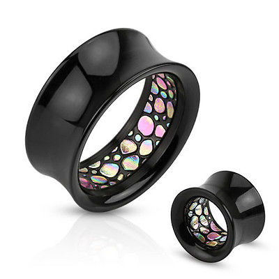 PAIR Inner Abalone Pattern Inlaid Black Acrylic Saddle Tunnels