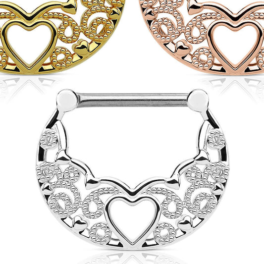 PAIR Hollow Heart Filigree Nipple Rings Shields