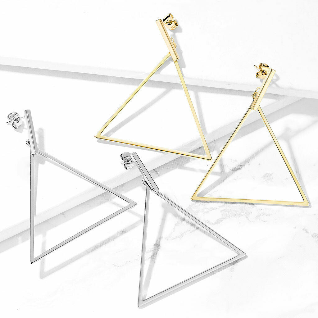 PAIR of Bar & Triangle Dangle 20g Earrings Studs Stainless Steel