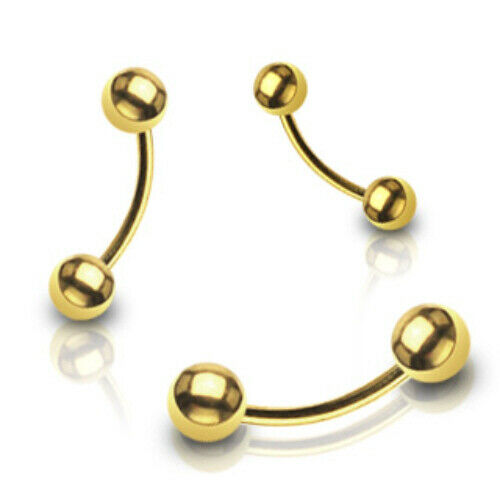 1pc Yellow Gold Plated Surgical Steel Ball Style Curved Barbell / Eyebrow Ring