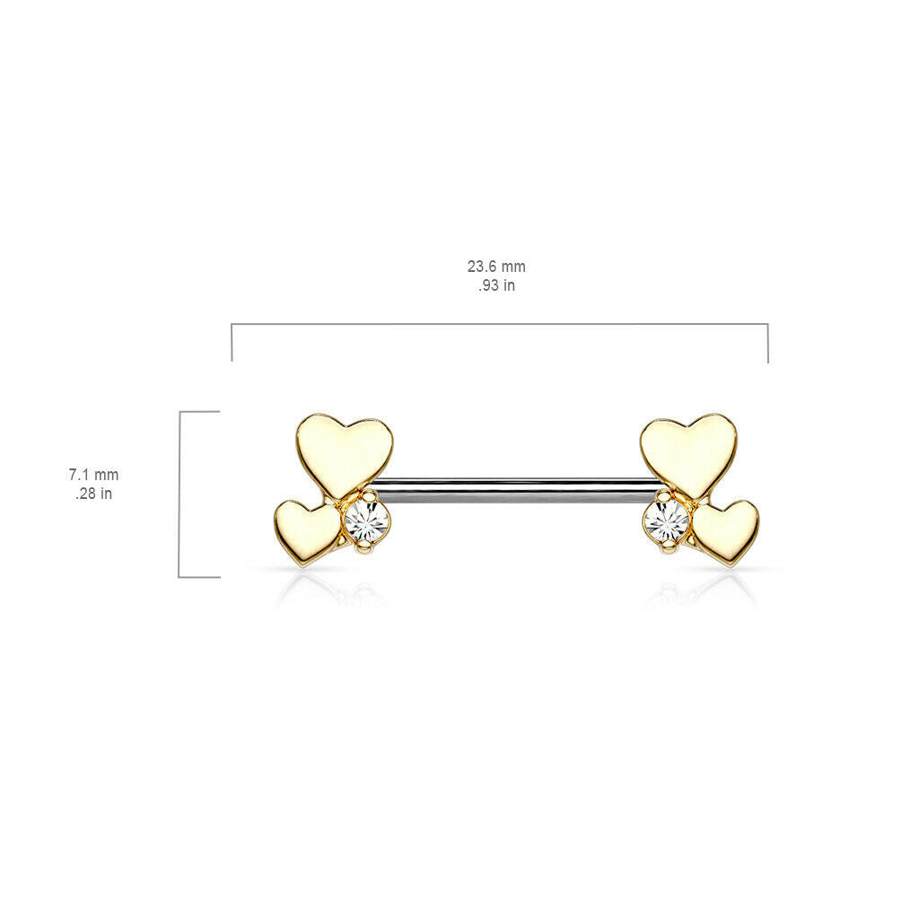 PAIR Heart Cluster Ends Nipple Rings Shields Barbells Body Jewelry