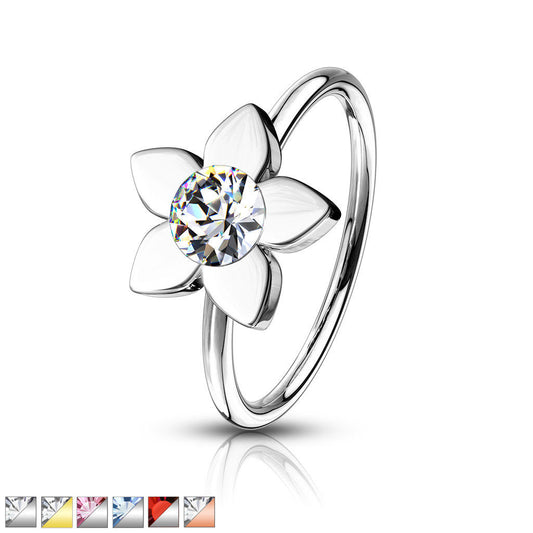 1pc Bendable Crystal Gem Flower Nose Hoop / Cartilage Ring