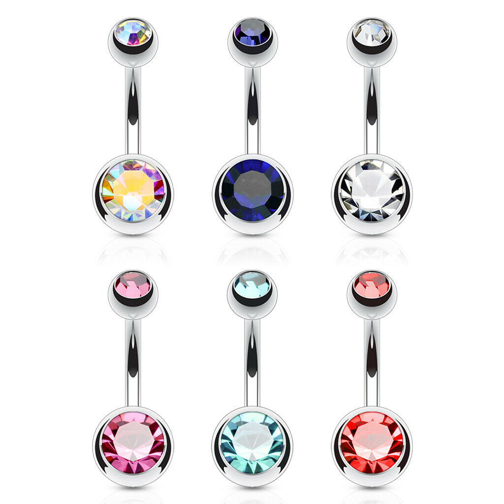 6pc Value Pack Double Gem Belly Rings 14g Navel Naval Body Jewelry
