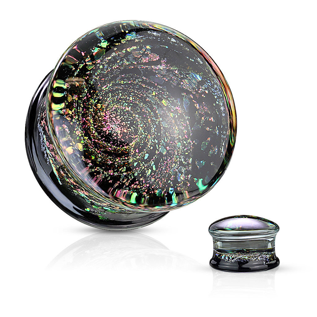 PAIR Sparkle Galaxy Design Pyrex Glass Double Flare Plugs