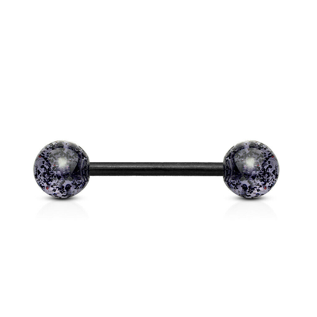 PAIR Flexible Barbell Nipple or Tongue Rings PTFE Ultra Glitter Style NO METAL