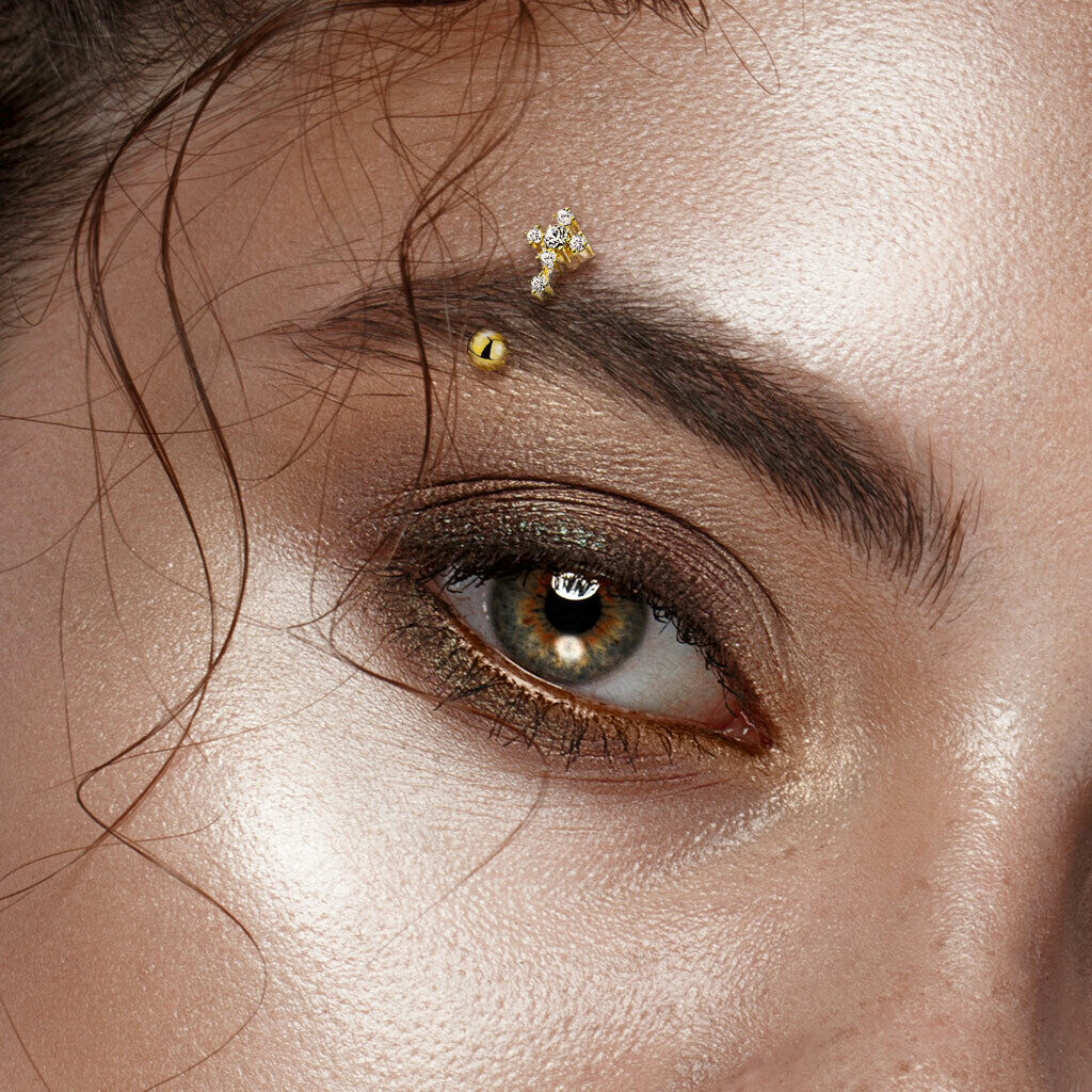 CZ Gem Paved Cross Eyebrow Ring - 16g Curved Barbell - 8mm - Surgical Steel - Lobal Domination
