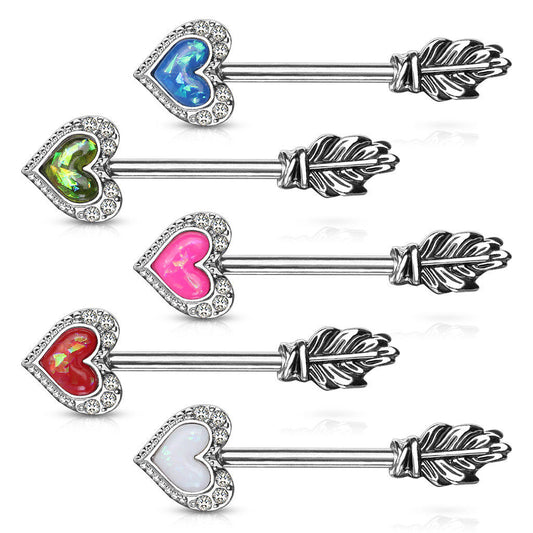 PAIR Opal Glitter Heart Arrow Nipple Rings