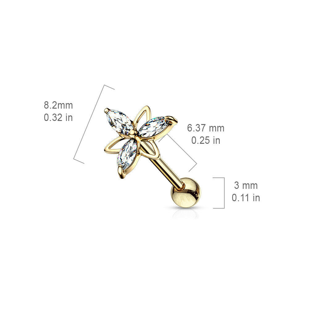 1pc Marquise Gem Double Triangle Flower Tragus Helix Cartilage Barbell Ring