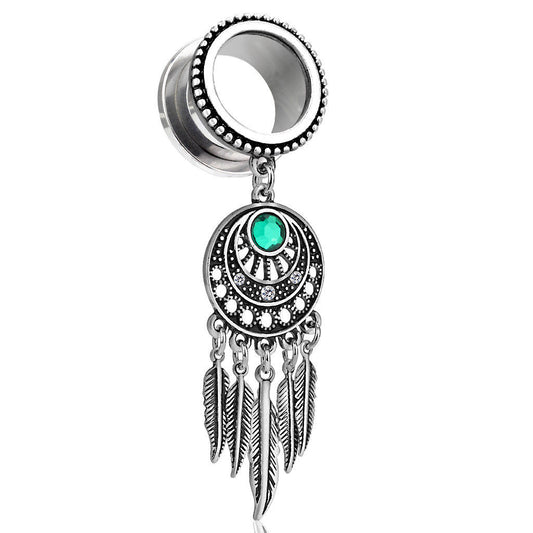 PAIR Dream Catcher Dangle Beaded Edge Screw Fit Tunnels