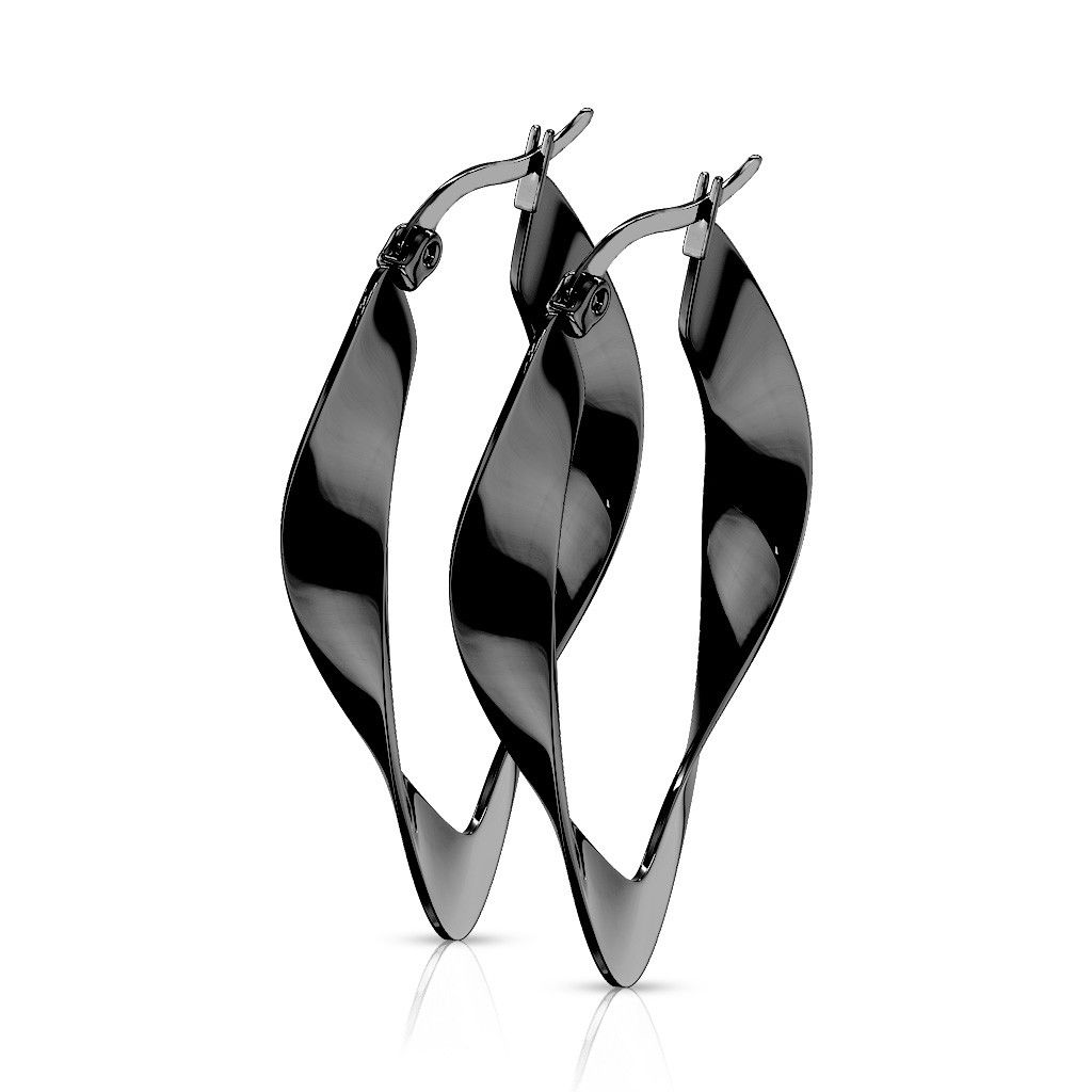 PAIR of Twisted Oval Hoop Earrings 22g Ion Plated Stainless Steel