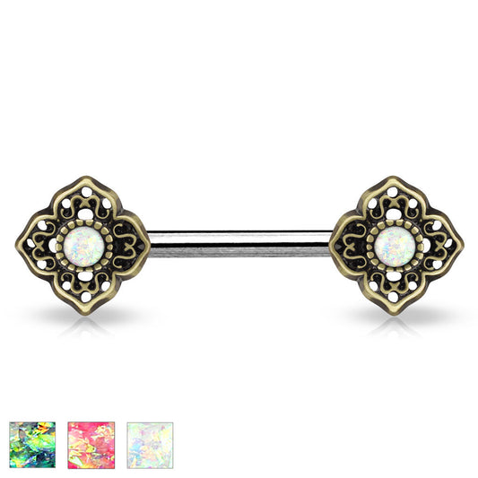 PAIR Opal Glitter Center Tribal Flower Nipple Rings Shields