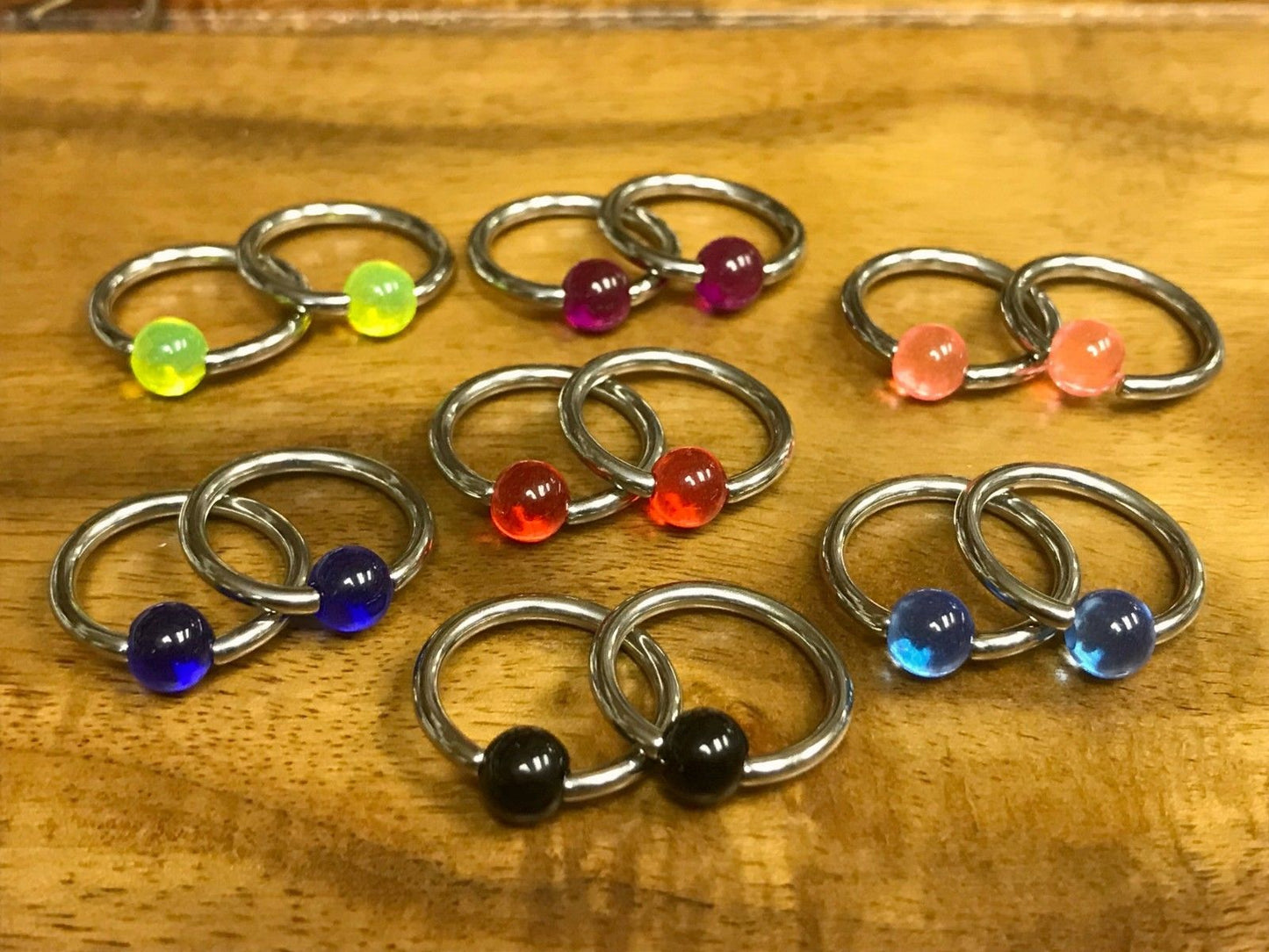 PAIR Captive Bead Rings 14g - 1/2", choose from UV, Glow, Glitter or Marble