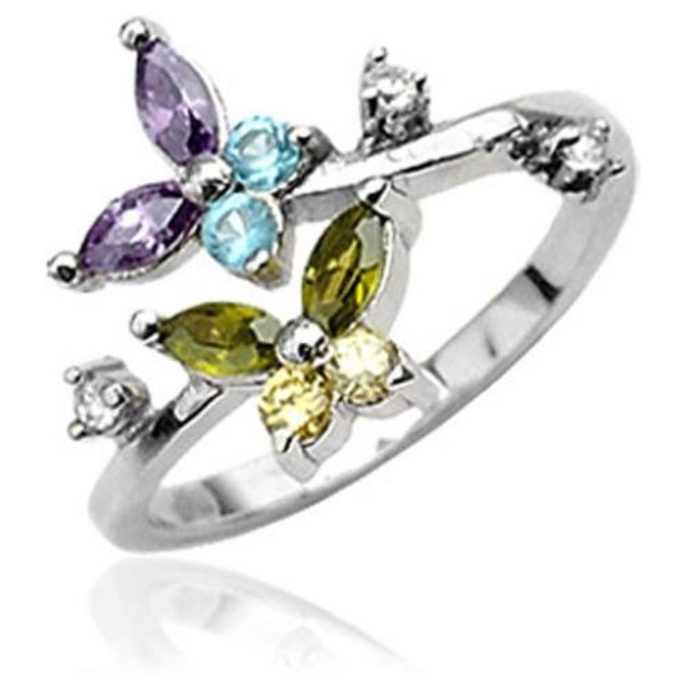 .925 Sterling Silver Multicolored Butterfly CZ Gems Toe Ring