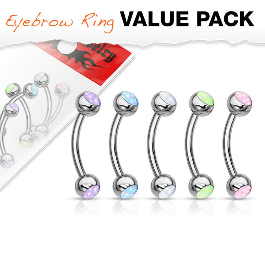 5pc Value Pack Illuminating Stone Eyebrow Rings 16g 8mm 5/16" Body Jewelry