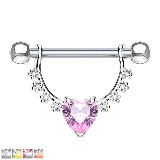 PAIR Lined Gem w/ Heart Dangle Nipple Rings Shields