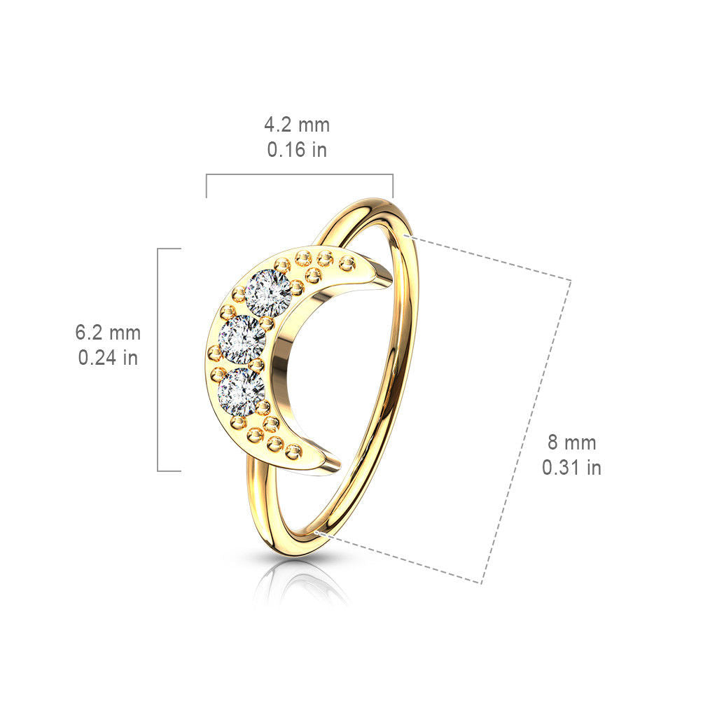 1pc Bendable Hoop / Cartilage Ring CZ Gem Crescent Moon for Nose, Rook, Daith