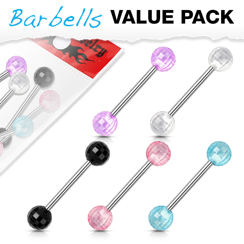 5pc Value Pack Faceted Acrylic Disco Balls Tongue Rings