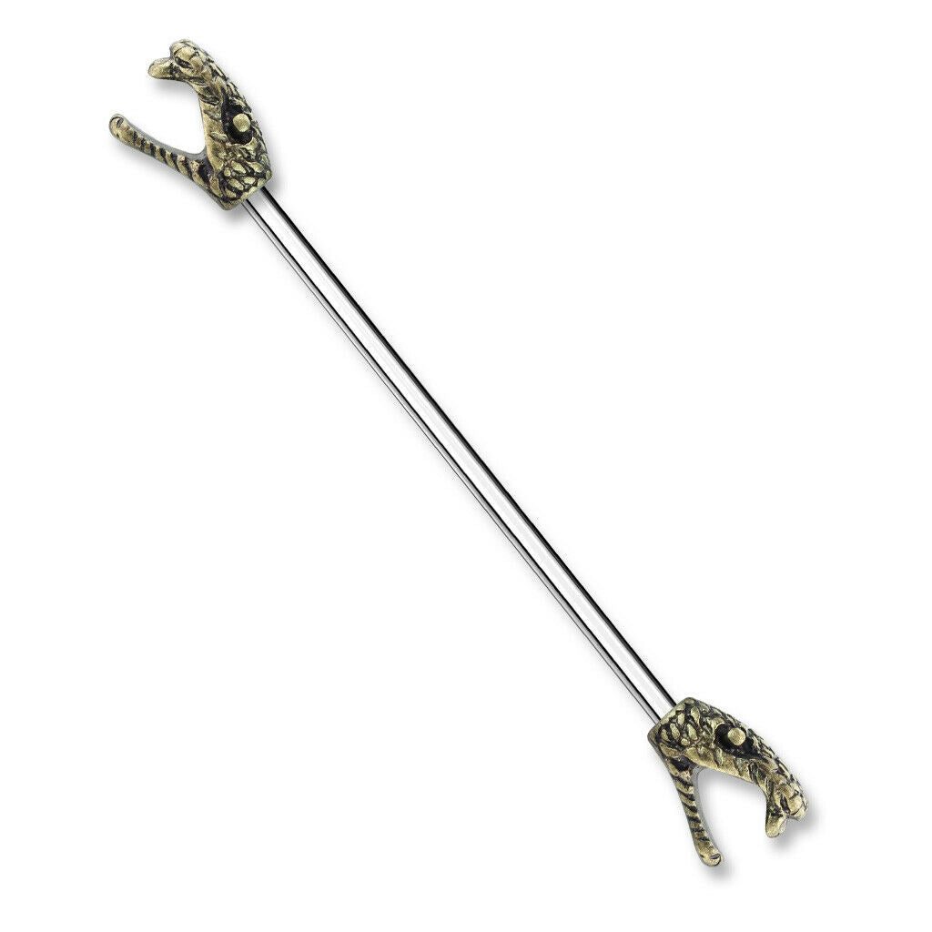 1pc Steel Industrial Barbell with Hissing Snake Heads 14g, 1.5" 38mm 1&1/2"