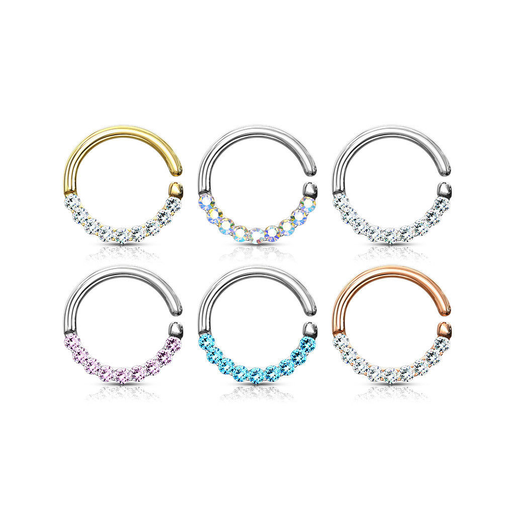 1pc Half Circle Lined Gems Bendable Hoop Ring - Septum, Daith, Ear Cartilage