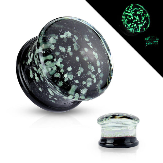 PAIR Glow in the Dark Sparkles Pyrex Glass Double Flare Plugs