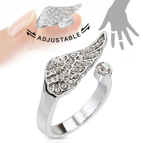 Angel Wing Multi-Paved CZ Gems Adjustable Mid Ring / Toe Ring