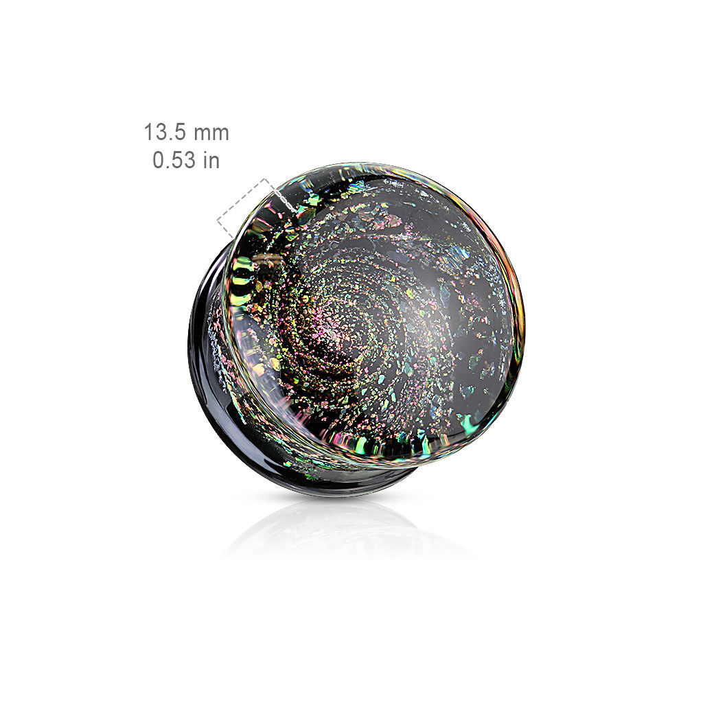 PAIR Sparkle Galaxy Design Pyrex Glass Double Flare Plugs