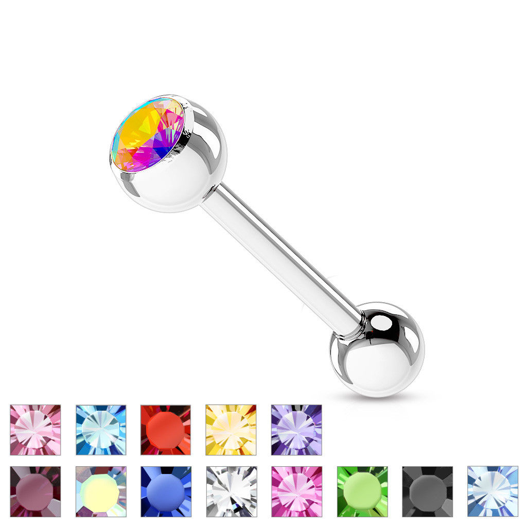 1pc Press-Fit Gem 316L Surgical Steel Barbell Tongue Tounge Ring 14g 5/8" (16mm)