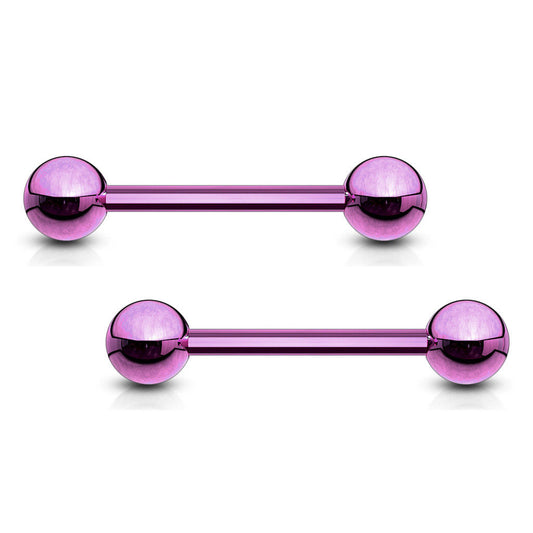 PAIR Purple Titanium Nipple Barbells Tongue Rings 14g - choose your length