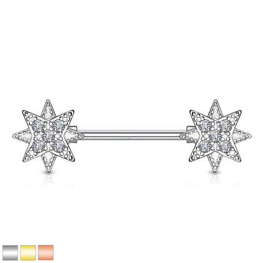 PAIR CZ Paved Starburst Star Nipple Rings Shields