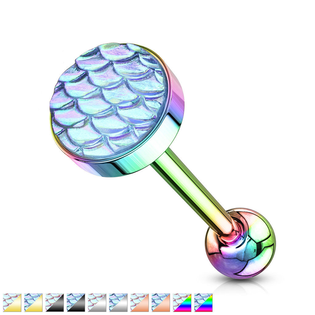 1pc Iridescent Fish Scale Flat Top Tongue Ring Barbells Tounge Body Jewelry