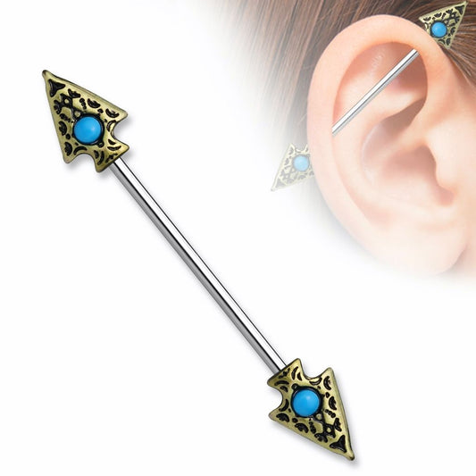 1pc Turquoise Set Tribal Spear Industrial Barbell