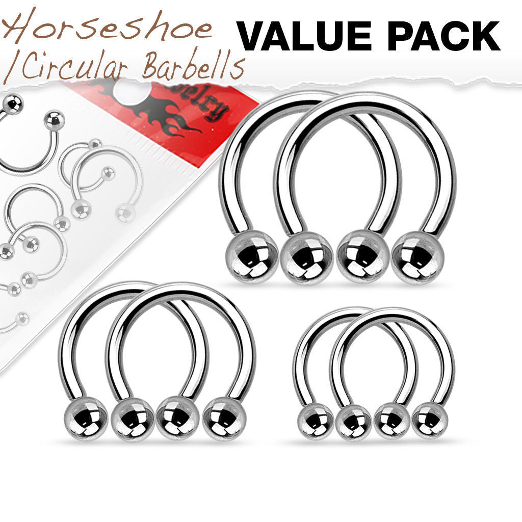 3 PAIR Value Pack 316L Surgical Steel Circular Barbells Horseshoes