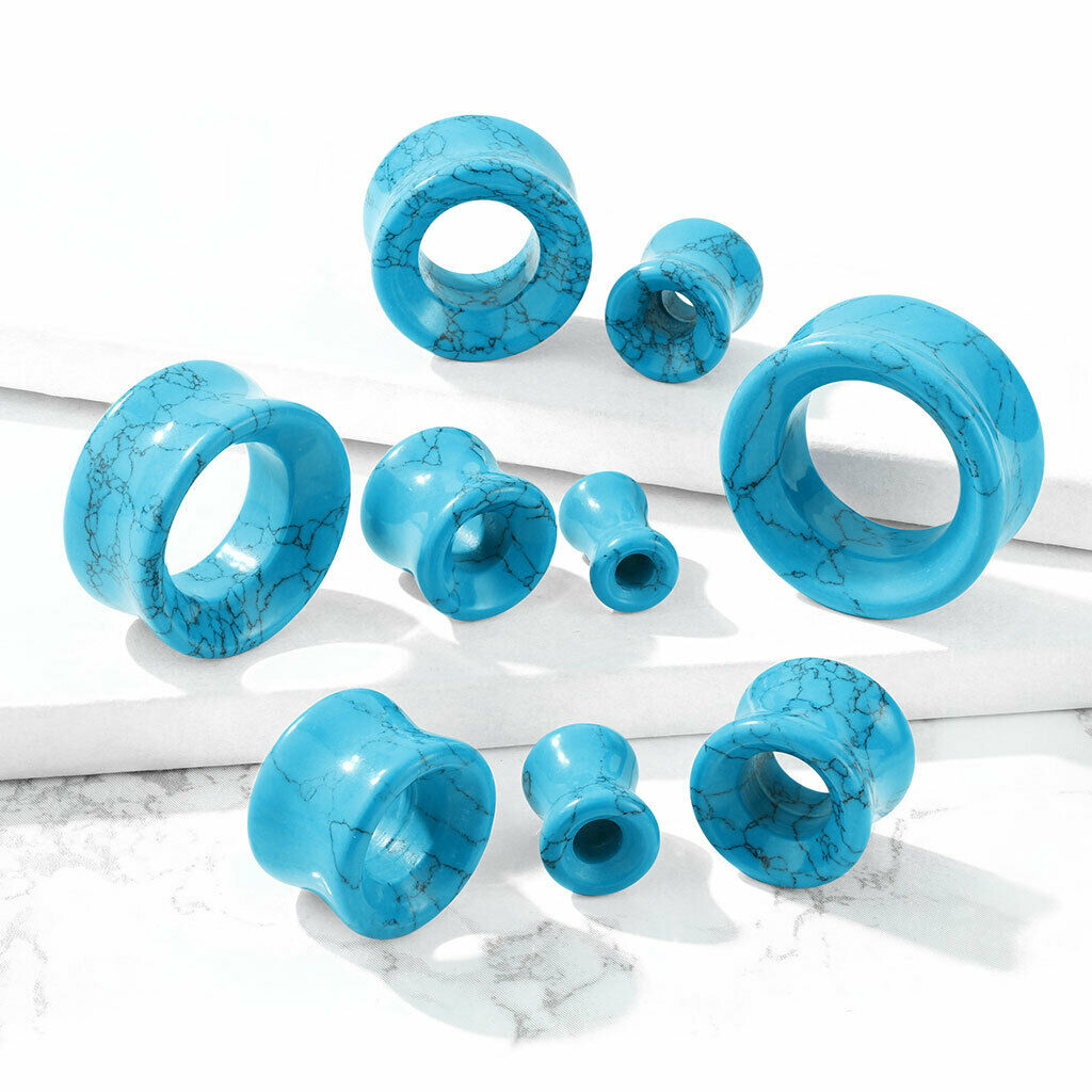 PAIR Turquoise Stone Tunnels Double Flare Plugs Earlets Gauges